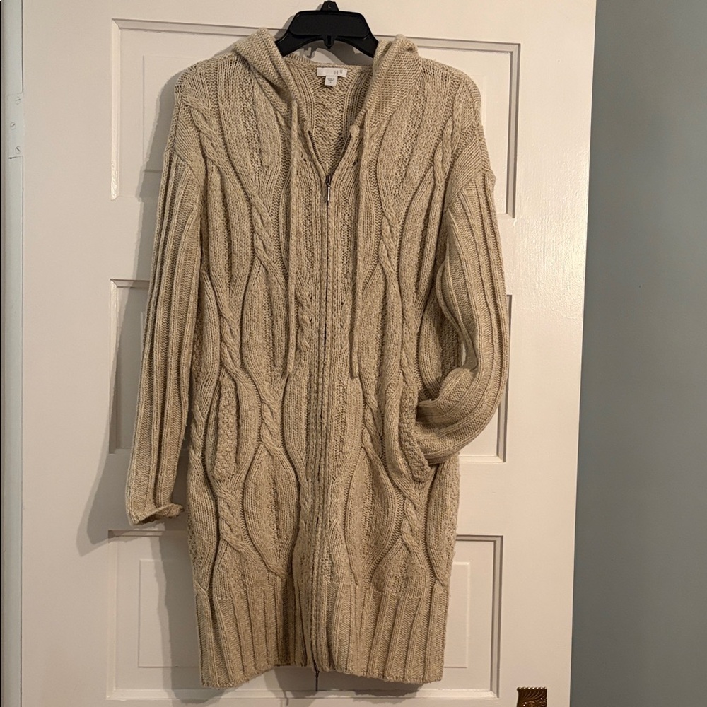 J. Jill Cozy Cream Cable Knit Hooded Sweater
